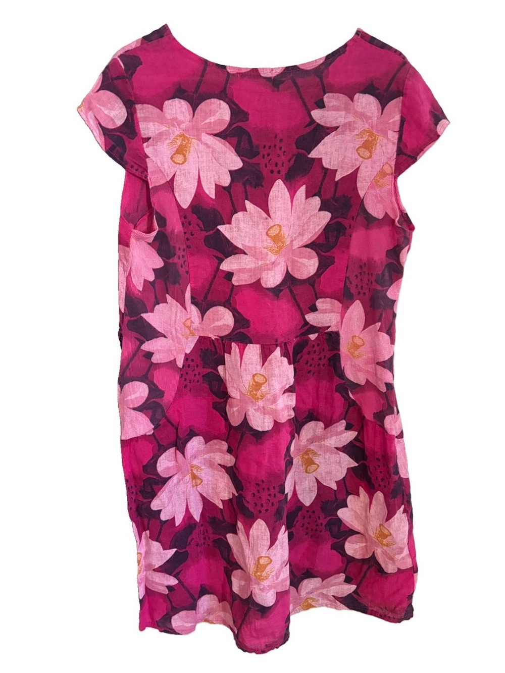Made in Italy Pink Floral Short Sleeve 3X 100% Linen Dress